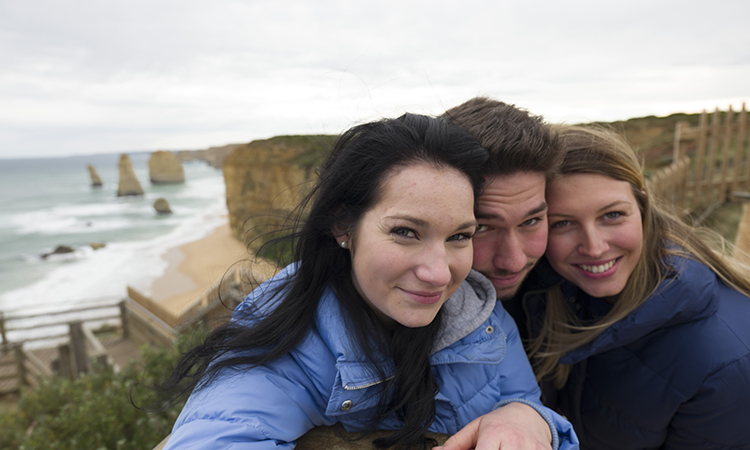 Group of people at 12 Apostles in winter near Port Fairy and Apollo Bay Eco YHA