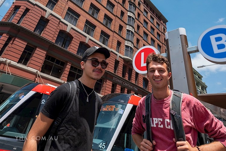 Sydney Central YHA exterior tram stop