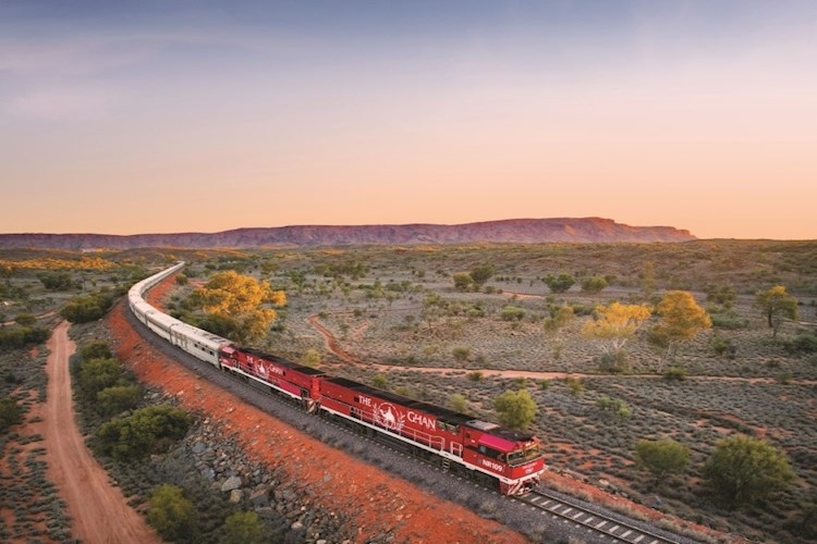 JBRE_Ghan_Heading north Alice Springs at sunset-MacDonnell Ranges in background.jpg